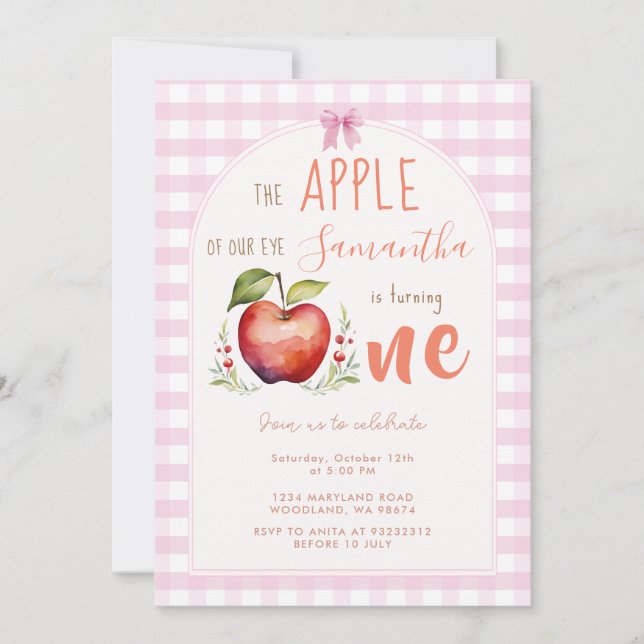 Invitation Pink En vichy Apple Watercolor (Devant)