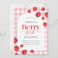 Invitation Pink En vichy Berry premier anniversaire Fille fra