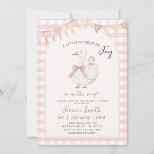 Invitation Pink En vichy Bundle de joie Goose Baby shower