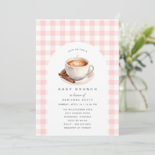 Invitation Pink En vichy Café Cute Baby shower Brunch