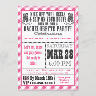 Invitation Pink En vichy Cowgirl Bachelorette Party Invitatio