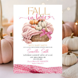 Invitation Pink En vichy Fall in Love Baby shower à thème Aut