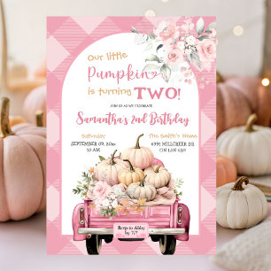 Invitation Pink En vichy Floral Automne Citrouille thème Anni