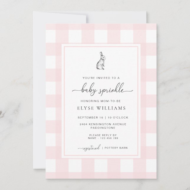 Invitation Pink En vichy lapin lapin Baby Sprinkel (Devant)