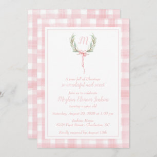Invitation Pink En vichy Laurel Crest Premier anniversaire