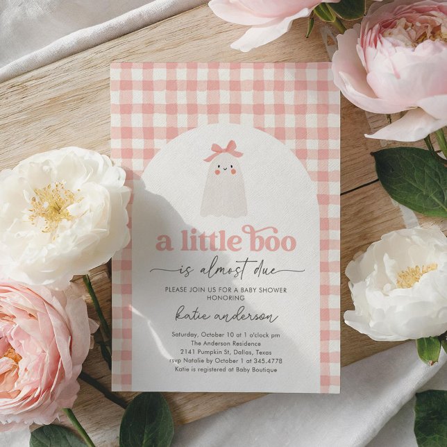 Invitation Pink En vichy Little Boo Ghost Baby shower (Créateur téléchargé)