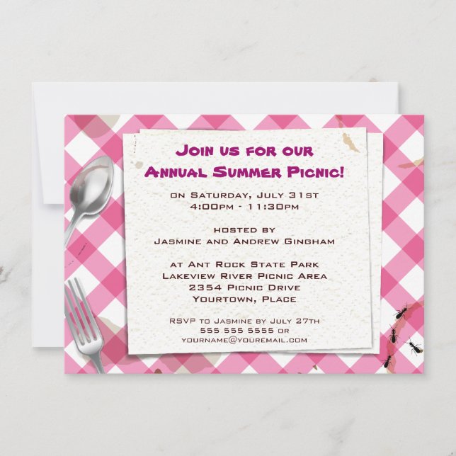 Invitation Pink En vichy Picnic BQ Party (Devant)