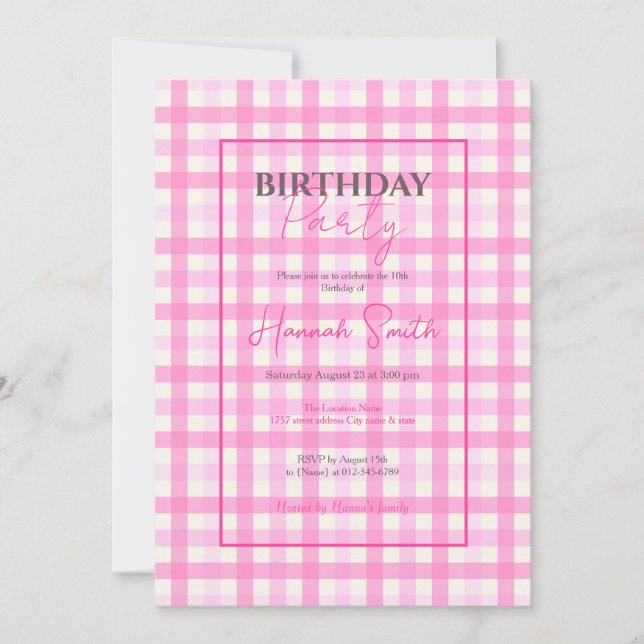 Invitation Pink En vichy Plaid À damiers Motif (Devant)