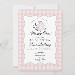 Invitation Pink En vichy Preppy Ghost Éffrayant Un 1er annive