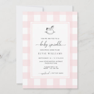 Invitation Pink En vichy Rocking Horse Baby Sprinkings