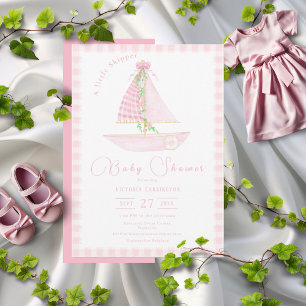 Invitation Pink En vichy Un Petit Skipper Baby shower Moderne