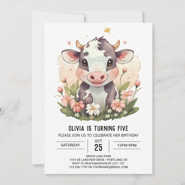 Invitation Pink Enchanted Pastel Cow Anniversaire (Devant)