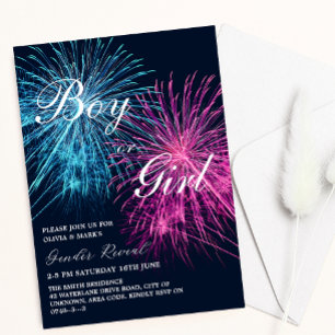 Invitation Pink et Blue Firework Firecracker Sexe Reveillez