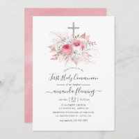 Pink et Rose or Floral Première Communion Sainte