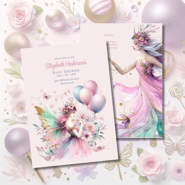 Invitation Pink Fairy Tale Princesse Rose Baby shower filles (Créateur téléchargé)