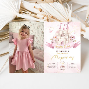 Invitation Pink Fairytale Princess Castle Girl Photo Annivers