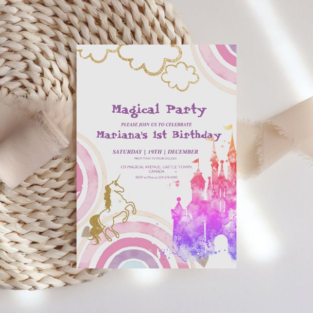 Invitation Pink Fairytale Rainbow et Unicorn Birthday Party (Créateur téléchargé)