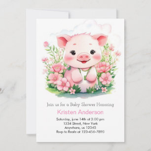 Invitation Pink Farm Adventure Piggy Girl Baby shower