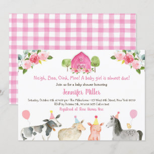 Invitation Pink Farm Floral Baby shower Barnyard