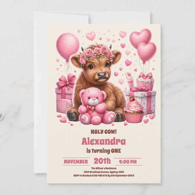 Invitation Pink Farm Holy Cow Highland 1er anniversaire (Devant)