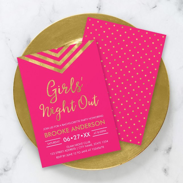 Invitation Pink Faux Gold Moderne Chevron Girls Night Out (Créateur téléchargé)