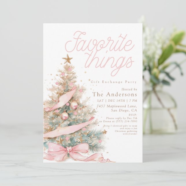 Invitation Pink Favorite Things Gift Exchange Christmas (Debout devant)