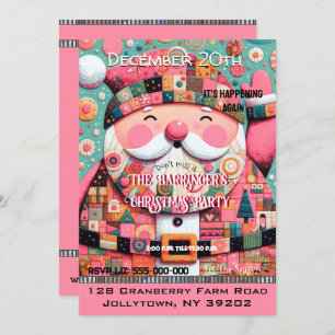 Invitation Pink Festive Chic Cheery Père Noël annuel Noël