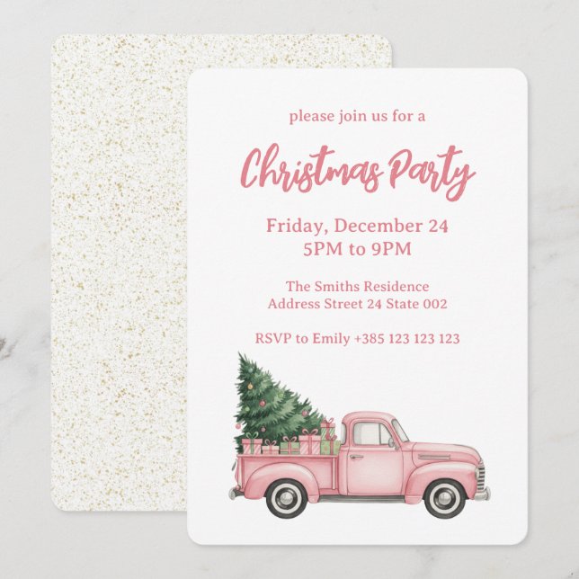 Invitation Pink Festive Christmas party (Devant / Derrière)