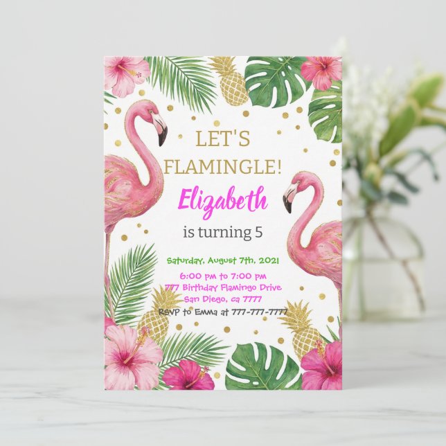Invitation Pink Flamingo Pool Birthday Party (Debout devant)