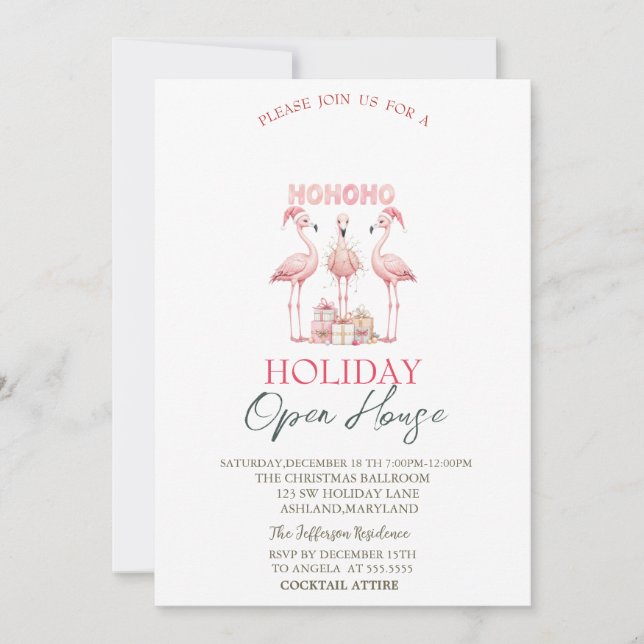 Invitation Pink Flamingos Présente la Maison Ouverte de Fêtes (Devant)