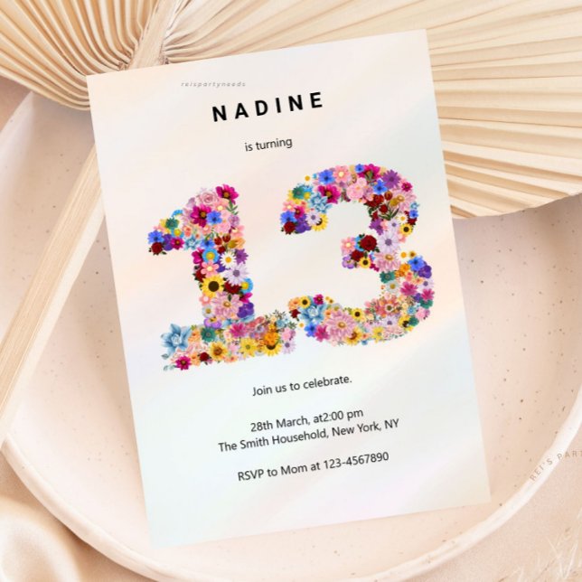 Invitation Pink Floral 13th Birthday Garden Spring Wildflower (boho soft pink floral, flower arrangement, invitation invite, cute unique girly, elegant modern, bir)