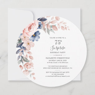 Invitation Pink Floral 75e fête d'anniversaire Botanical