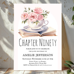 Invitation Pink Floral 90e thème du livre Anniversaire