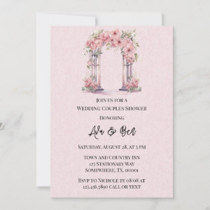 Invitation Pink Floral Arch Church Mariage Couples Douche