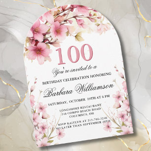 Invitation Pink Floral Arch Elégance 100e fête d'anniversaire
