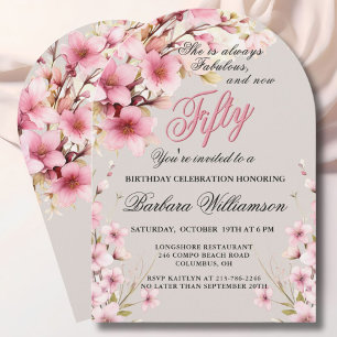 Invitation Pink Floral Arch Elegance 50 & Fab Anniversaire Pa
