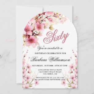 Invitation Pink Floral Arch Elégance 60e fête d'anniversaire