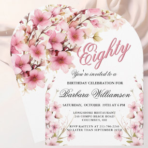 Invitation Pink Floral Arch Elégance 80e fête d'anniversaire