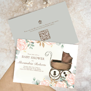 Invitation Pink Floral Baby Girl Douche Modèle Vintage
