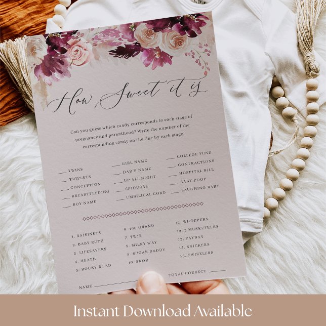 Invitation Pink Floral Baby Shower Candy Guessing Game Card (Créateur téléchargé)