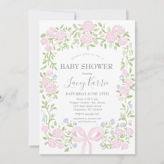 Invitation Pink Floral Baby Shower Invitation,  (Devant)