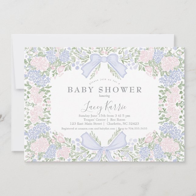 Invitation Pink Floral Baby Shower Invitation,  (Devant)