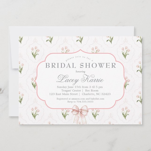 Invitation Pink Floral Baby Shower Invitation,  (Devant)