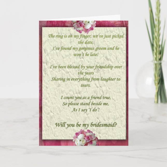 Invitation Pink floral Be my Bridesmaid Card (Devant)