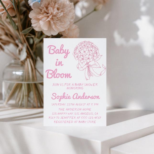 Invitation Pink Floral Bouquet Baby in Bloom Baby Shower  (Créateur téléchargé)