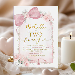 Invitation Pink Floral Bow Two Fancy 2e anniversaire Douche