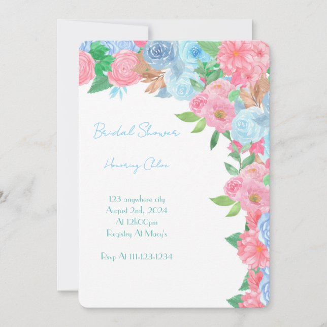 INVITATION PINK FLORAL BRIDAL SHOWER SPRING SUMMER (Devant)