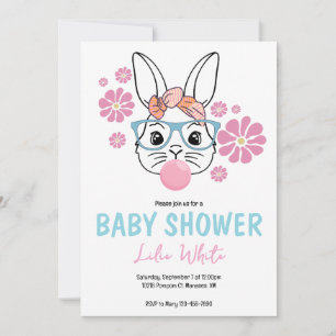 Invitation Pink Floral Bunny Girl Baby shower personnalisé