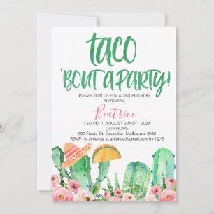 Invitation Pink Floral Cactus Taco Bout Une fête Anniversaire