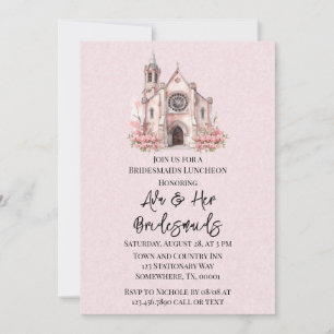 Invitation Pink Floral Church Bridesmaitres déjeuner